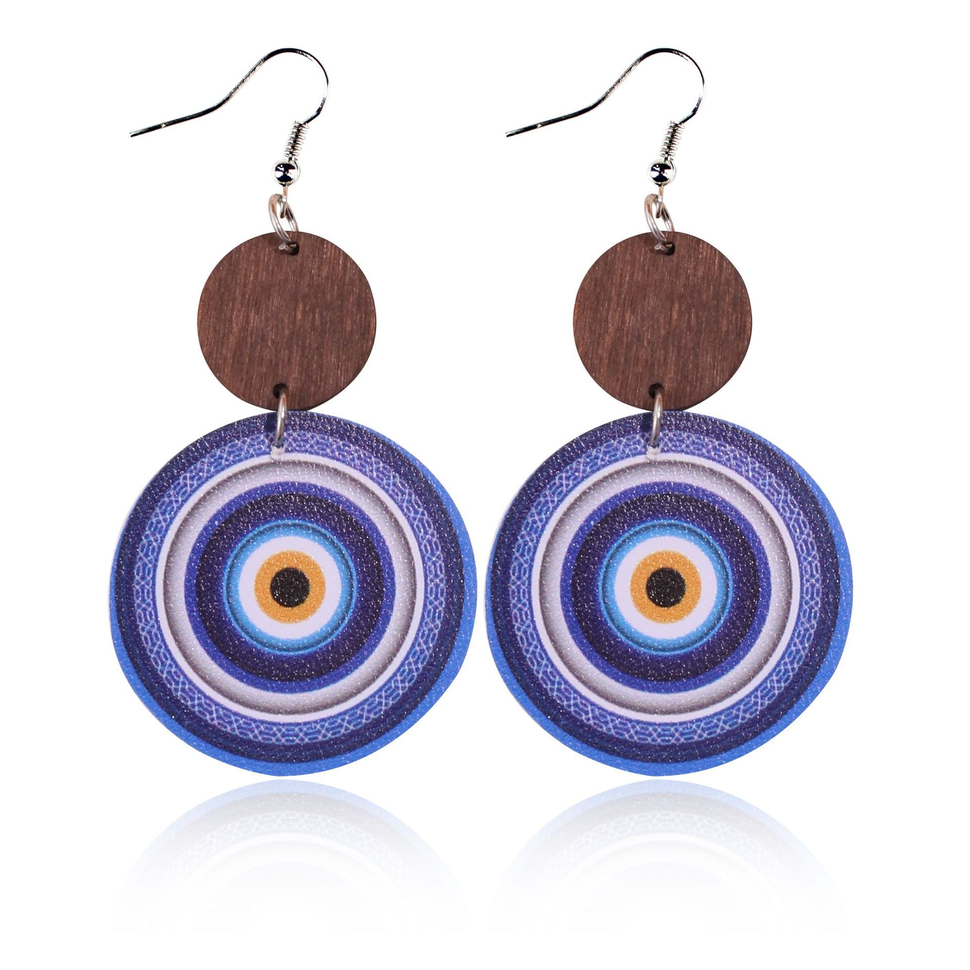 Wholesale Thanksgiving Pumpkin Western Leopard Print Sunflower Eyes Round Leather Wood Block Earrings